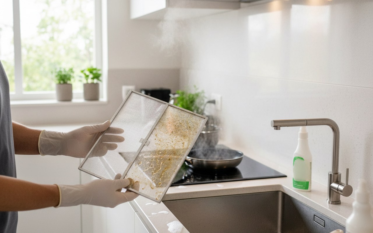 Entretien d'un filtre antigraisse dans une cuisine moderne