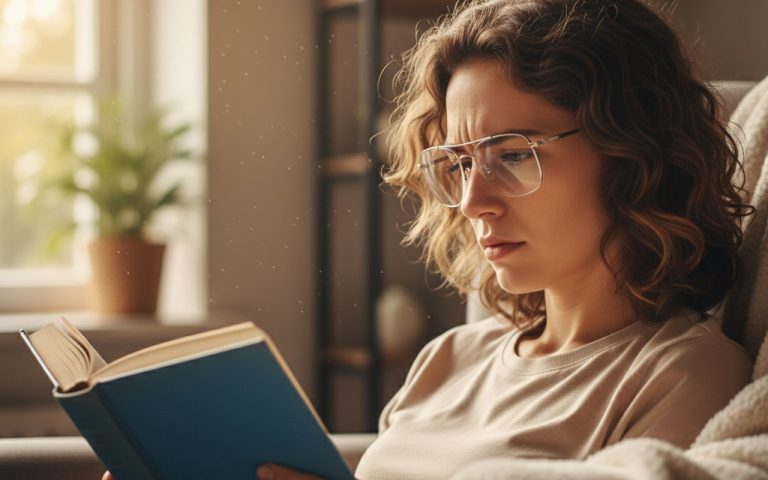 Personne lisant avec des lentilles progressives, illustrant l'adaptation visuelle.