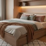 Chambre moderne avec lit simple en bois et décoration harmonieuse