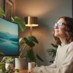 Personne avec lunettes de repos au bureau, soulageant la fatigue visuelle