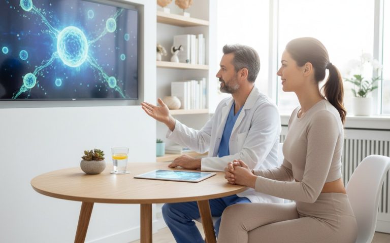 Consultation médicale sur la liposuccion du ventre avec un chirurgien plasticien.