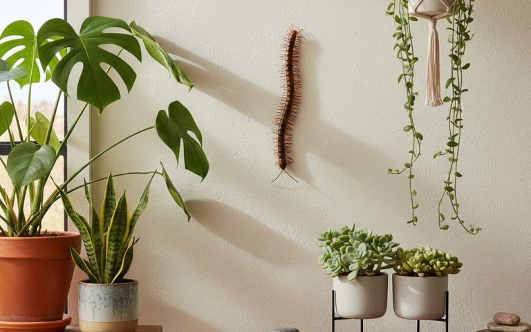 Mille-pattes sur un mur intérieur, symbole d'équilibre naturel dans la maison.