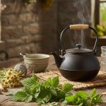 Préparation d'une tisane traditionnelle avec des plantes africaines pour l'accouchement.