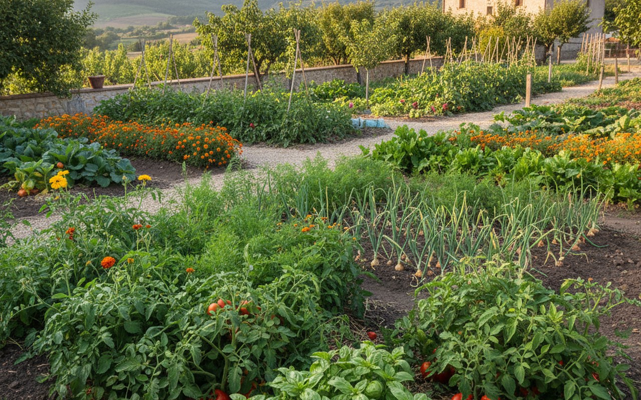 Potager avec associations de légumes pour un jardin productif et équilibré.