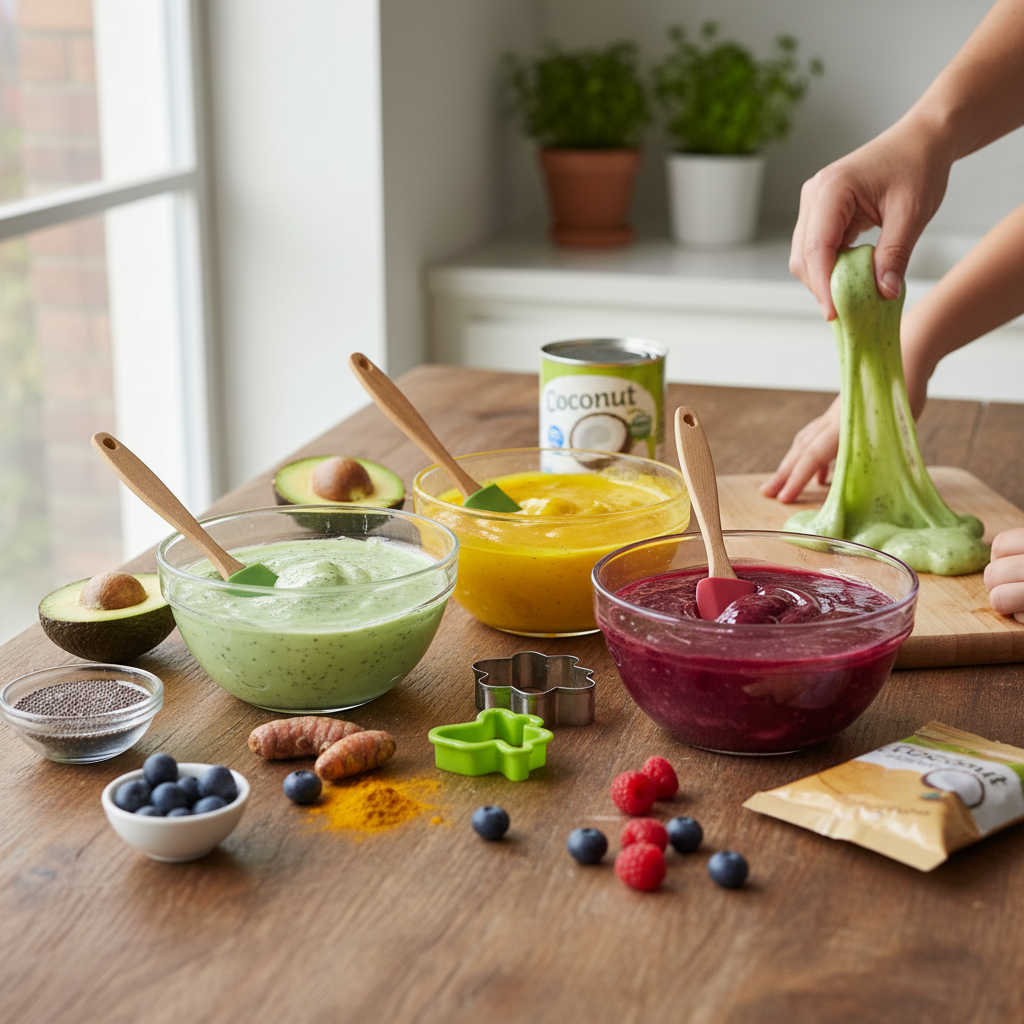 Illustration réaliste sur Slime recette maison : versions sans colle et comestibles pour le régime cétogène