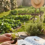 Illustration réaliste sur Jardiner avec la lune : méthode simple pour organiser ses travaux