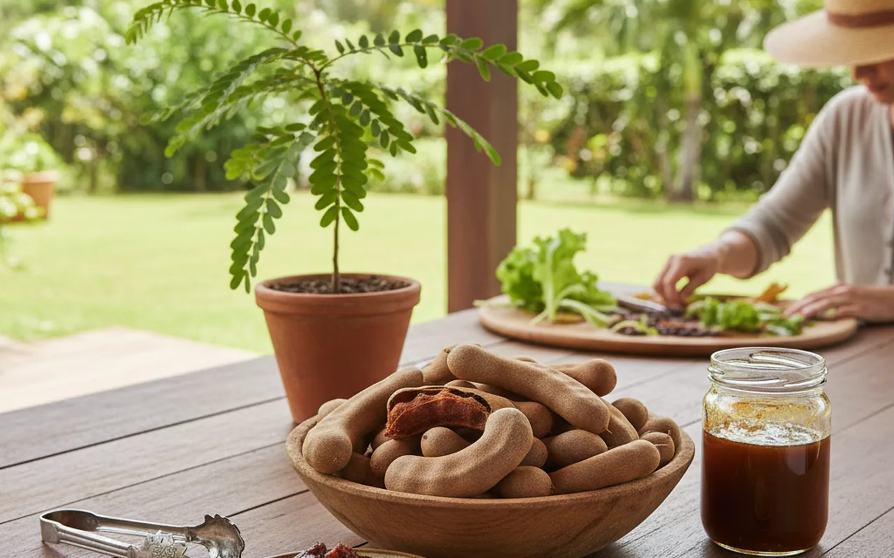 Illustration réaliste sur Tamarin : goût, usages et conseils pour l’utiliser en cuisine et au jardin