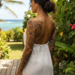 Illustration réaliste sur Tatouage guadeloupe femme : symboles, idées et précautions avant de se lancer